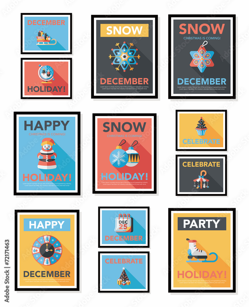 Fototapeta premium Christmas poster banner design flat background set, eps10
