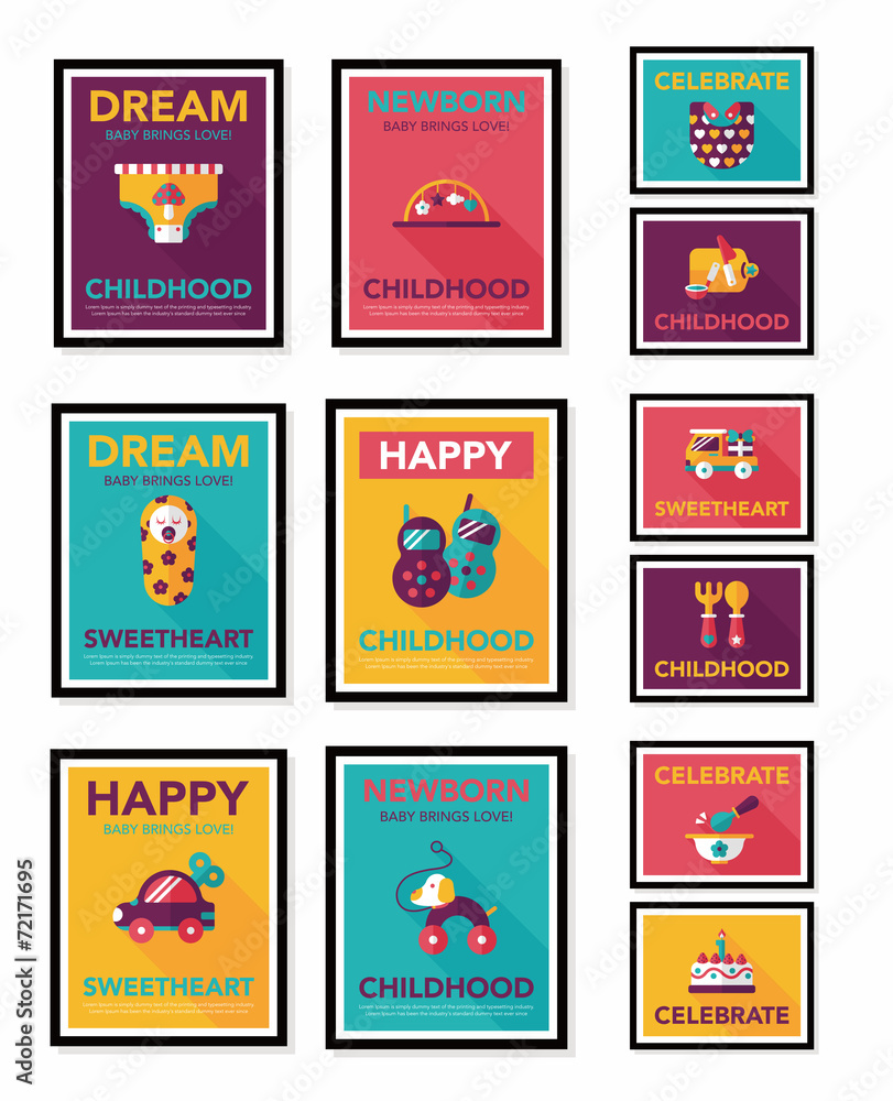 Baby poster flat banner design flat background set, eps10 Baby poster flat banner design flat background set, eps10
