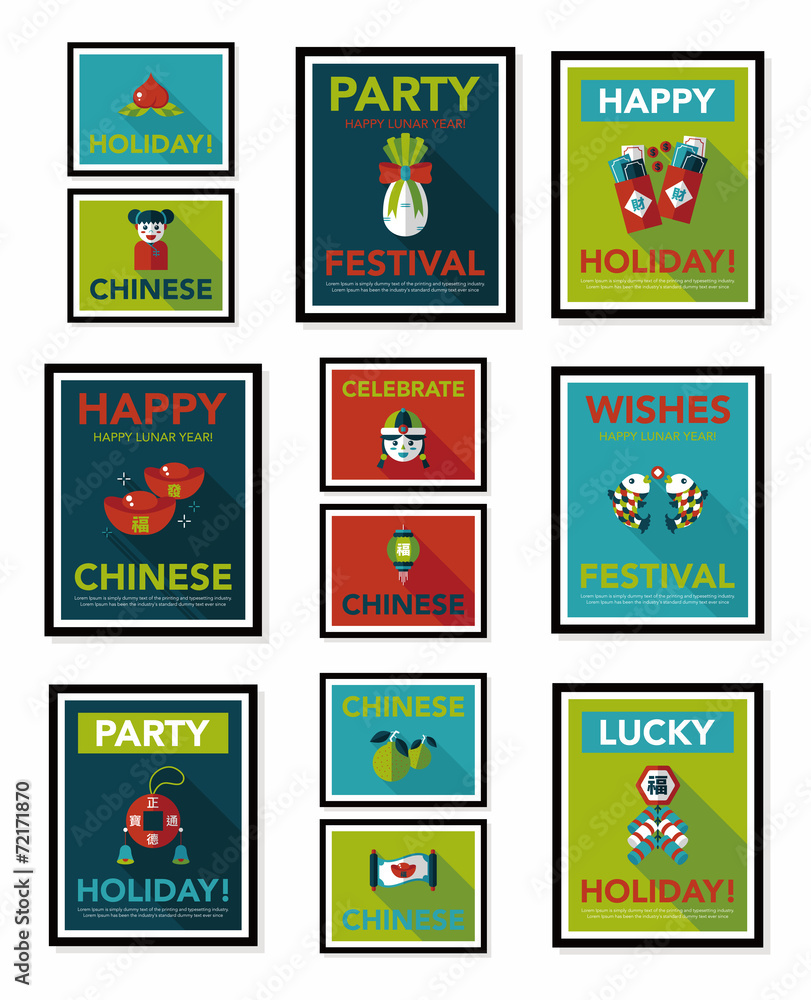 Chinese New Year poster flat banner design flat background set,