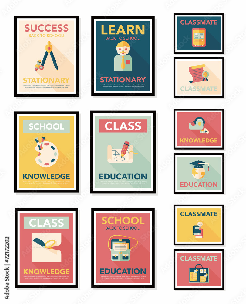 School poster flat banner design flat background set, eps10 School poster flat banner design flat background set, eps10
