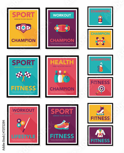 Sport poster flat banner design flat background set, eps10