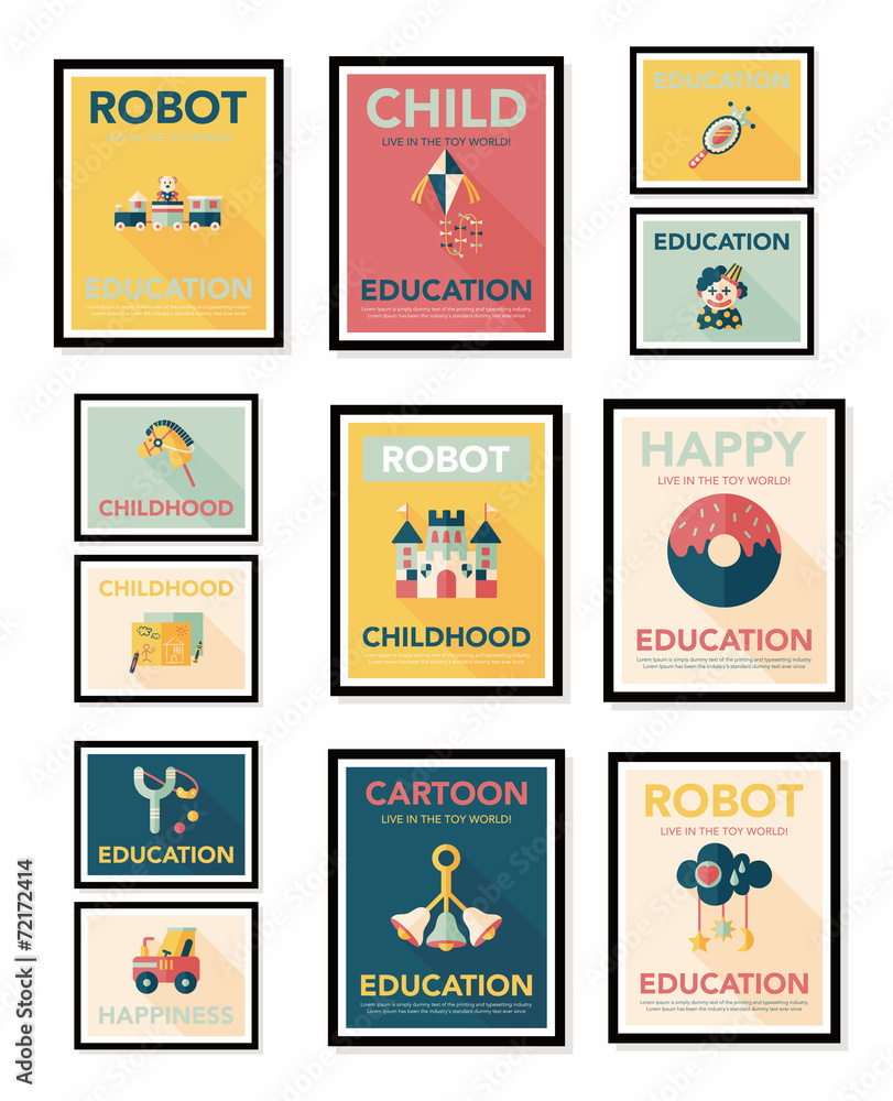 Fototapeta premium Toy poster flat banner design flat background set, eps10