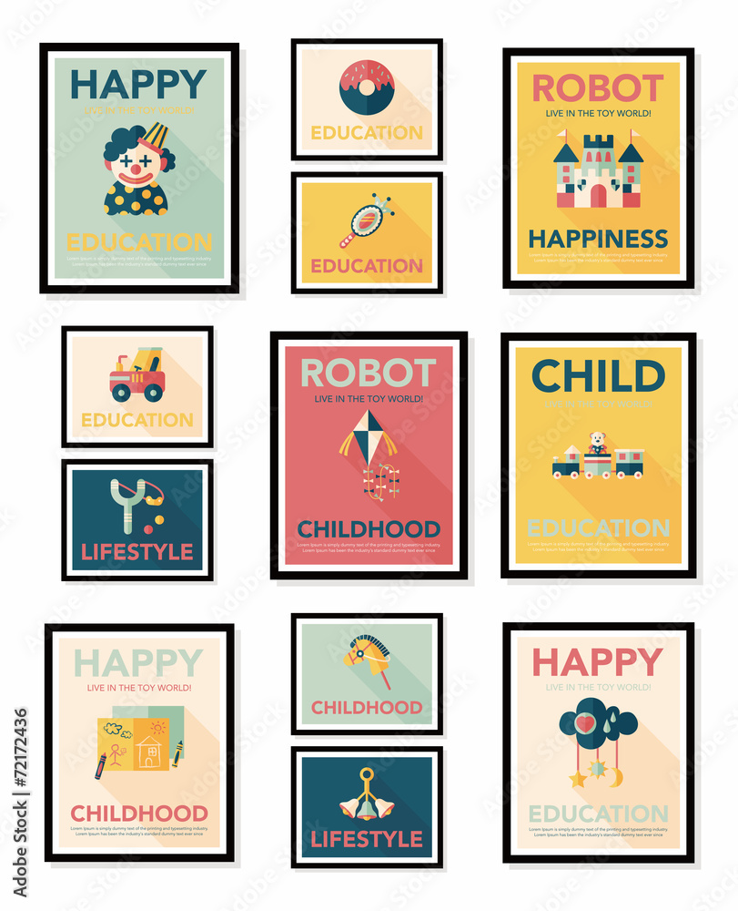 Toy poster flat banner design flat background set, eps10 Toy poster flat banner design flat background set, eps10