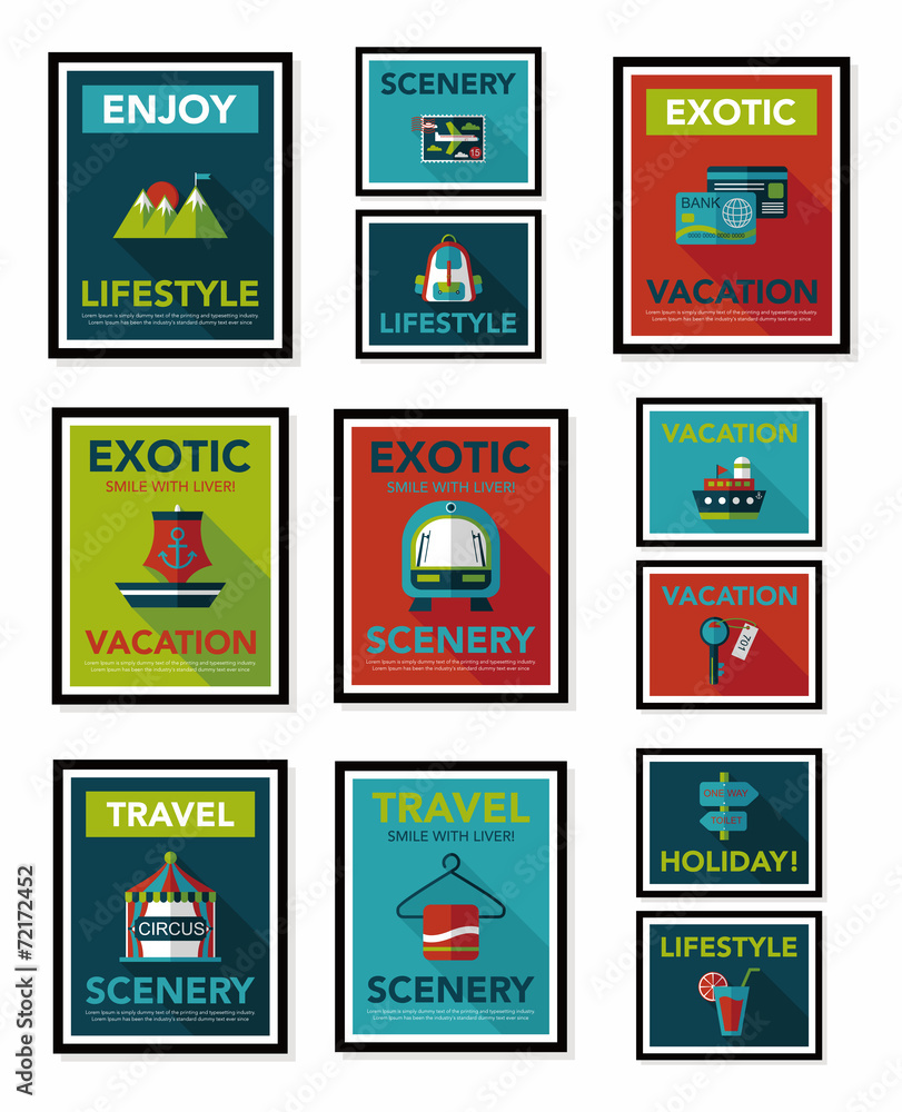 Travel poster banner design flat background set, eps10 Travel poster banner design flat background set, eps10