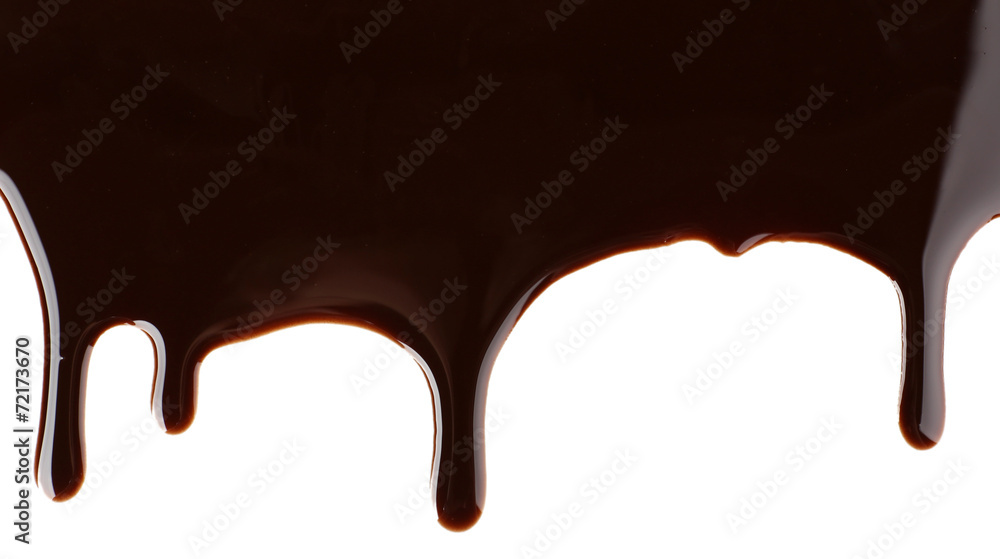 Melted chocolate dripping on white background Melted chocolate dripping on white background