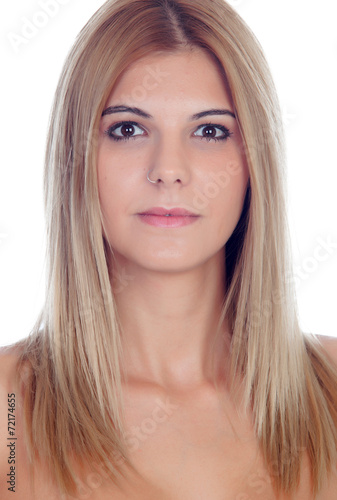 Casual blond girl with piercing in her nose