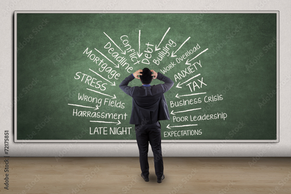Back view of stressful businessman Back view of stressful businessman