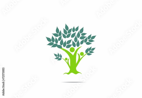 Teamwork, people, green, tree, leaves, logo, vector