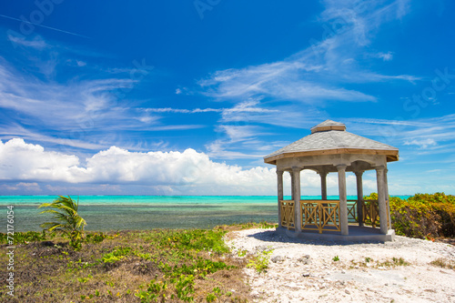 Traditional Caribbean arbor on shore