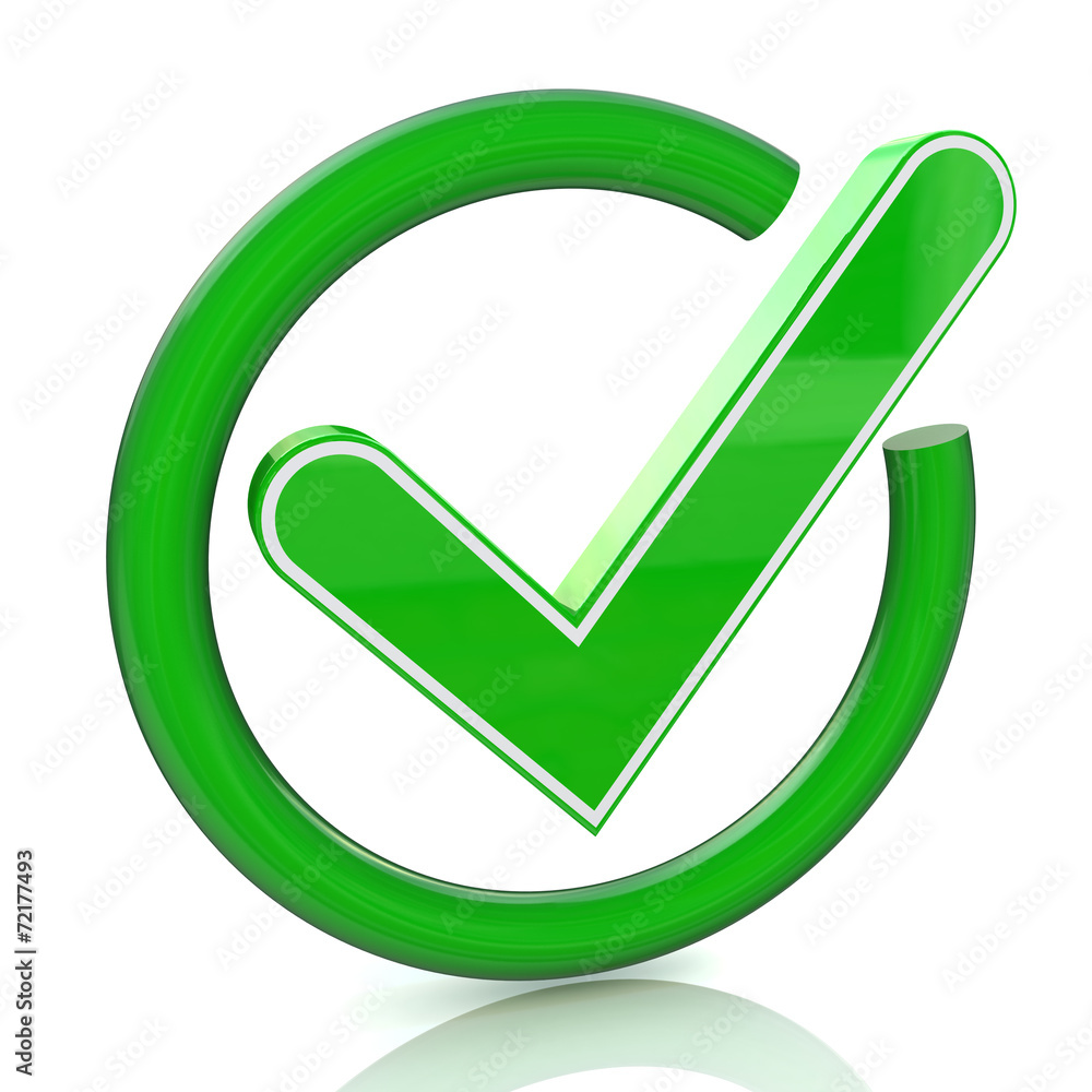Green tick sign icon 3d. Glass check mark symbol Green tick sign icon 3d. Glass check mark symbol