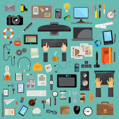Computer technology, icon set flat design