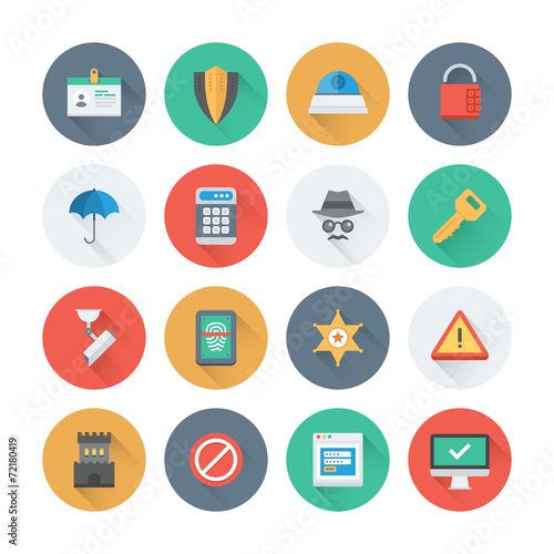 Pixel perfect security and protection flat icons