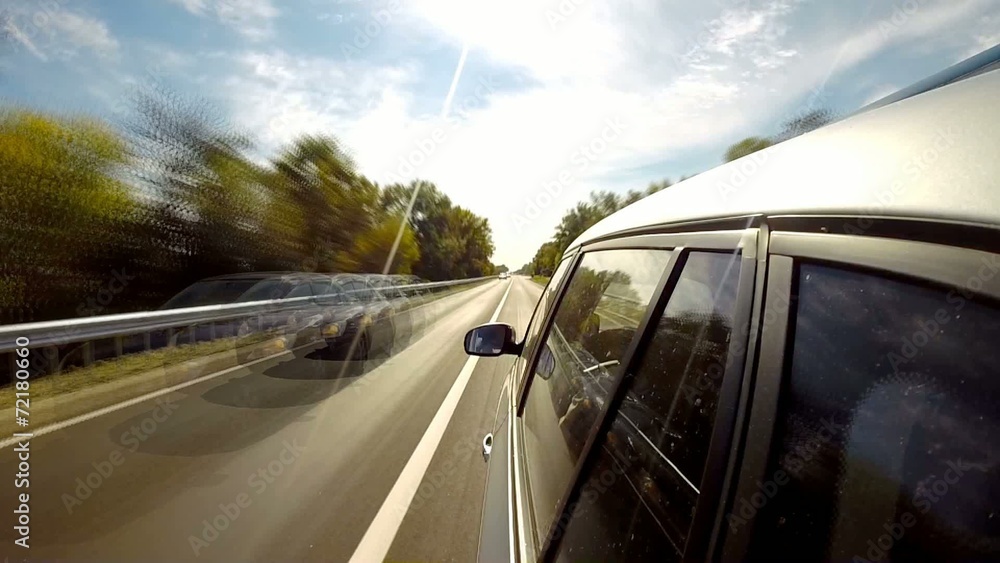 Driving a car. The camera is left outside. Timlapse Driving a car. The camera is left outside. Timlapse