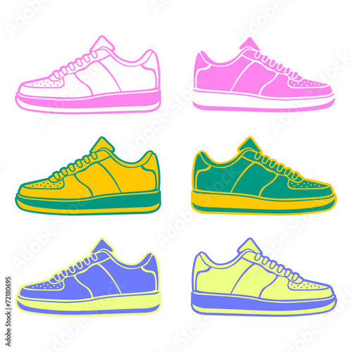 Speeding running shoe icons color variations vector logo