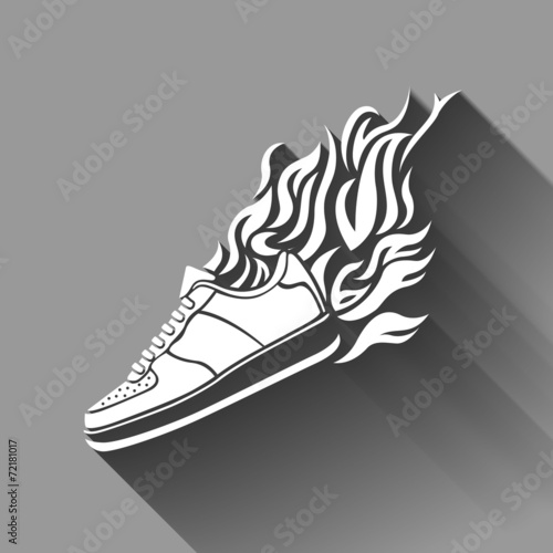 illustration with silhouette of running shoe icon background