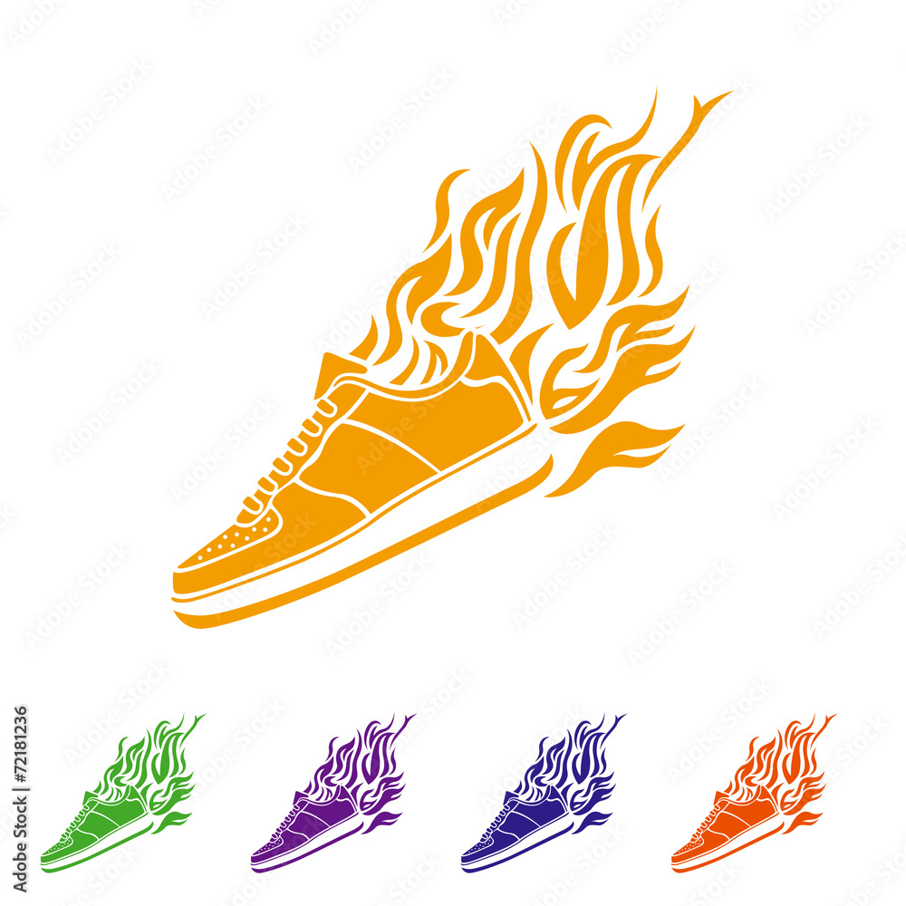 Obraz premium illustration with silhouette of running shoe icon background