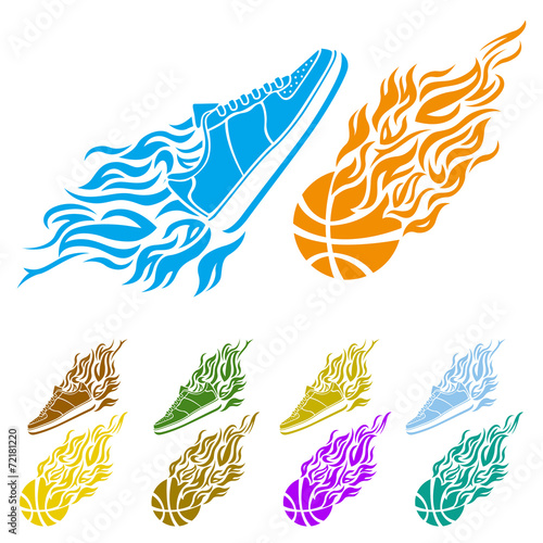 Basketball ball in flame sneakers vector icon color