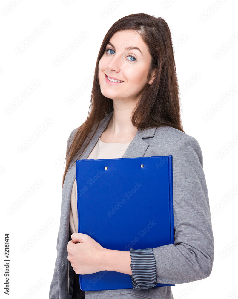 Caucasian business assistant with clipboard Caucasian business assistant with clipboard