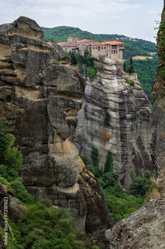 Rocks and monastery on top in Meteora, Greece