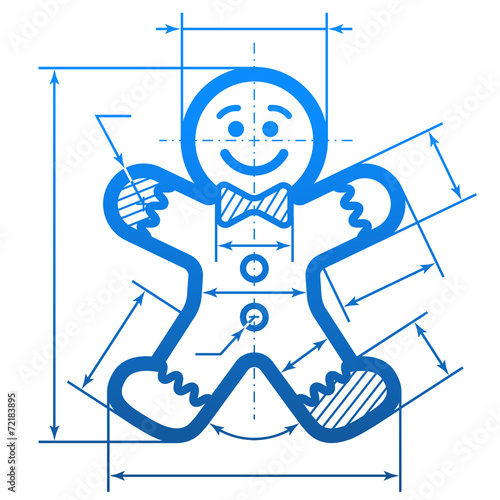 Gingerbread man with dimension lines. Blueprint drawing