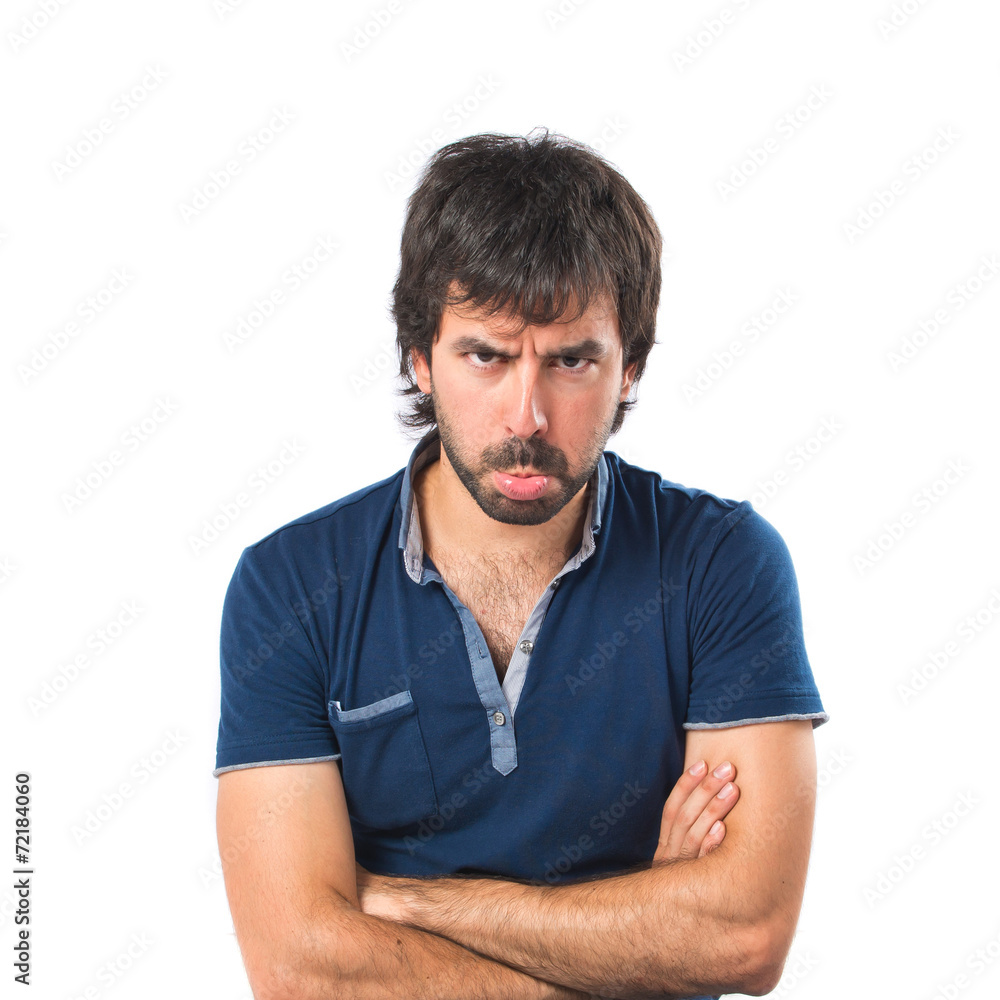 Obraz premium Sad man over isolated white background