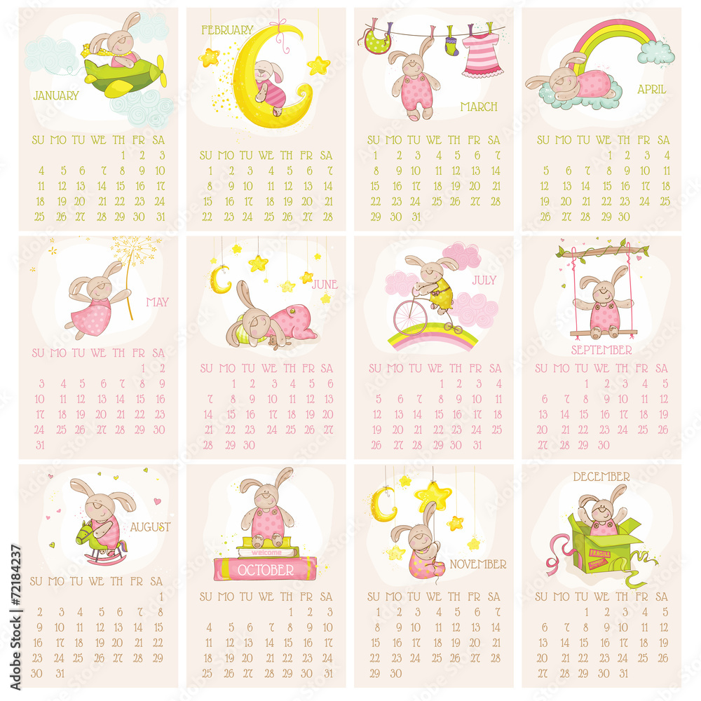 Fototapeta premium Baby Bunny Calendar 2015