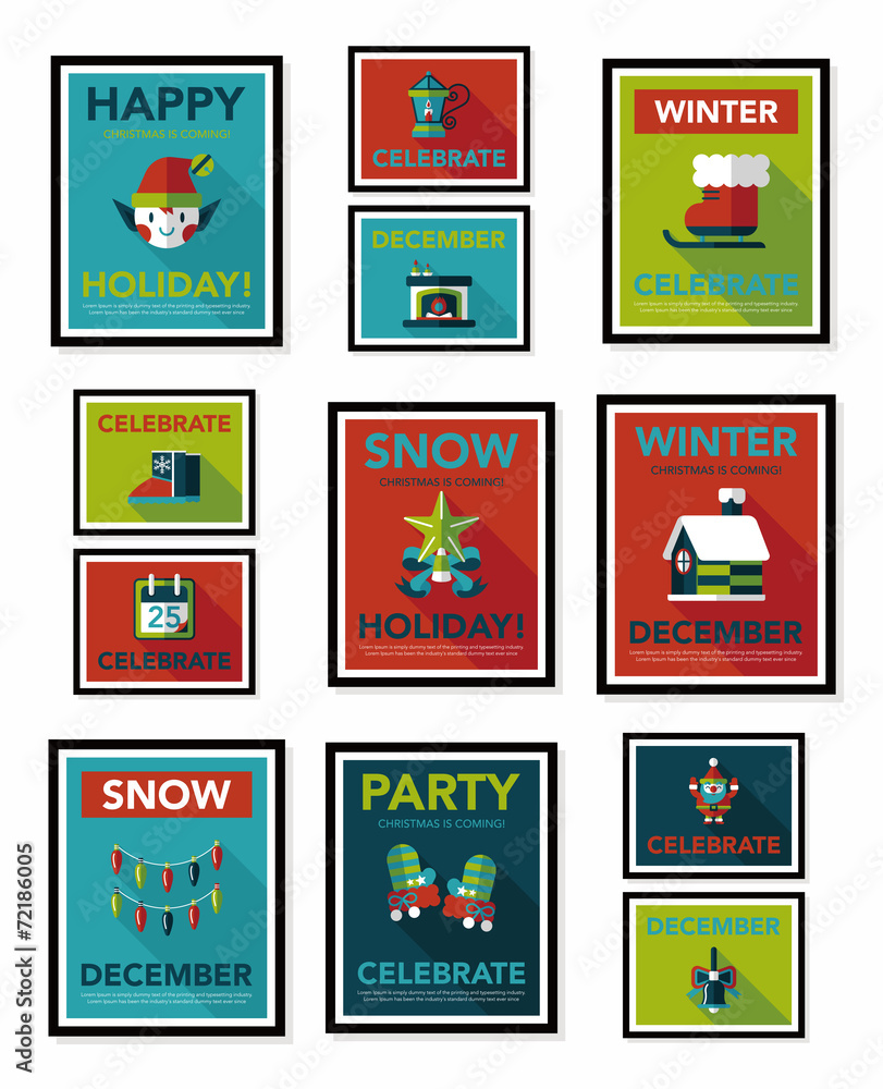 Christmas poster flat banner design flat background set, eps10 Christmas poster flat banner design flat background set, eps10