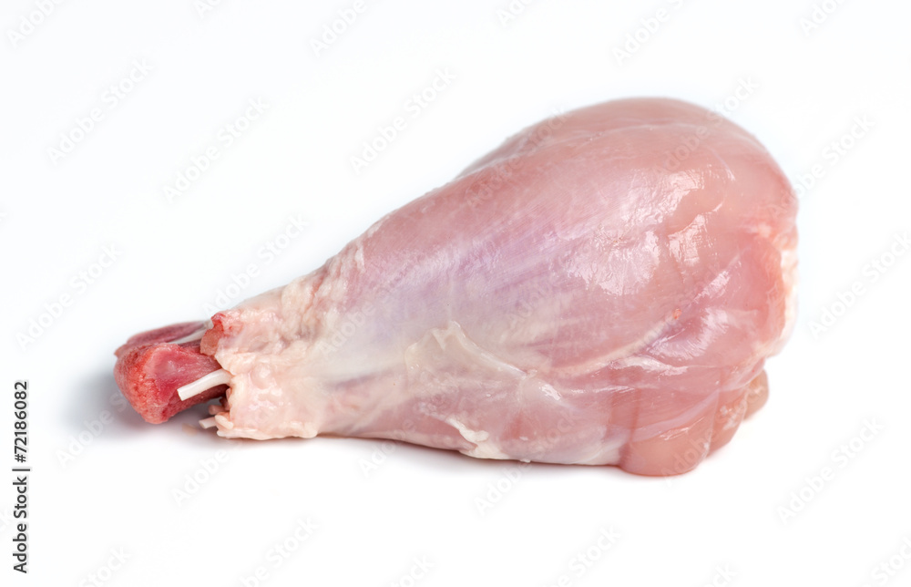 Isolated macro of skinless chicken drumstick