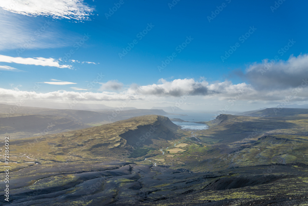 Aerial view of wild Icelandic landscape.