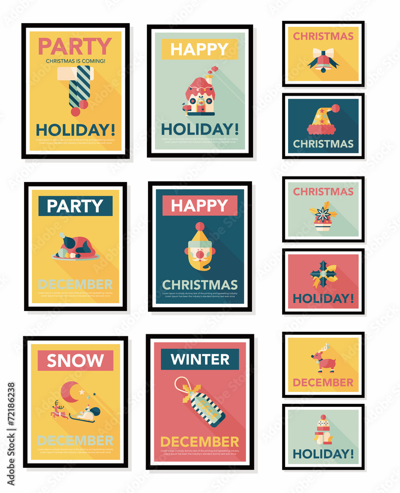 Fototapeta premium Christmas poster flat banner design flat background set, eps10