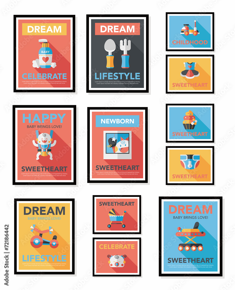 Baby poster flat banner design flat background set, eps10 Baby poster flat banner design flat background set, eps10