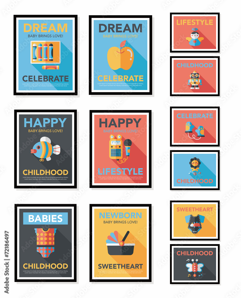 Baby poster flat banner design flat background set, eps10 Baby poster flat banner design flat background set, eps10