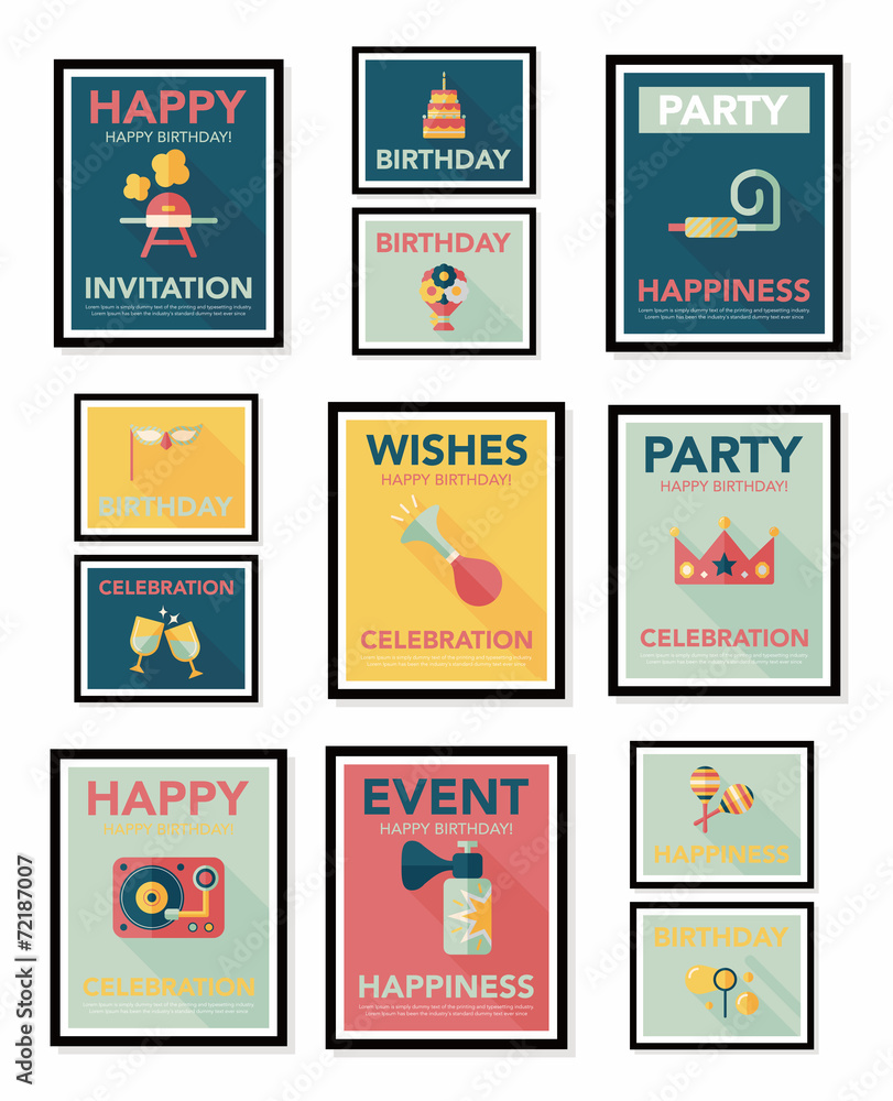 Birthday poster flat banner design flat background set, eps10 Birthday poster flat banner design flat background set, eps10