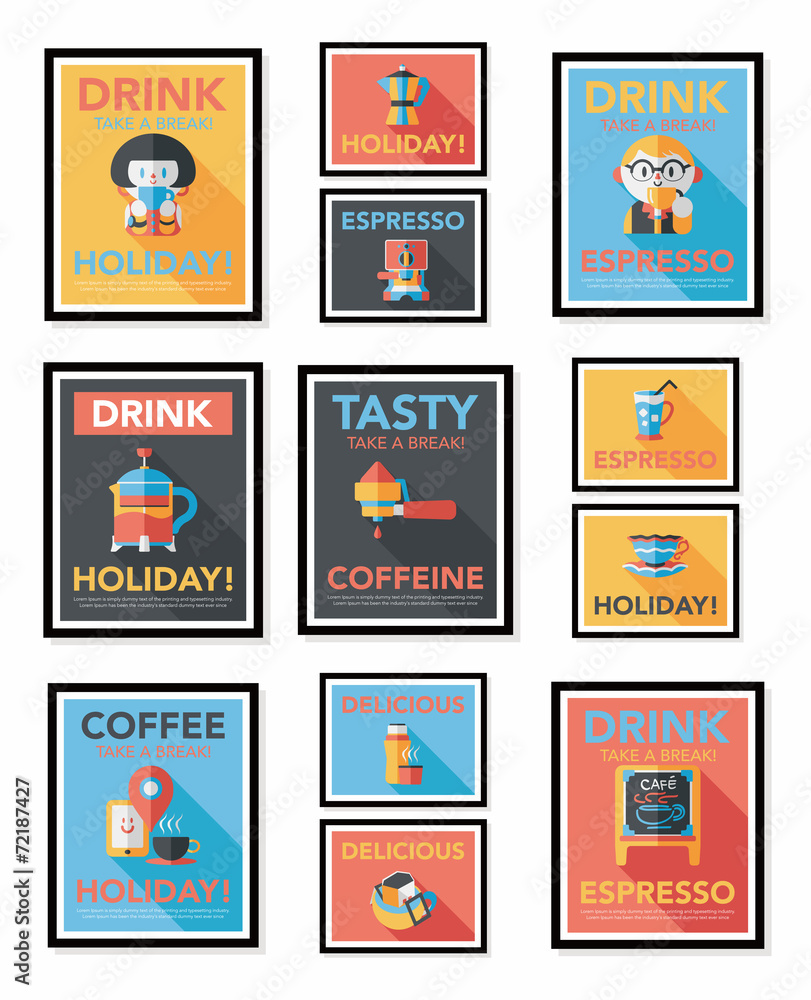 Coffee poster flat banner design flat background set, eps10