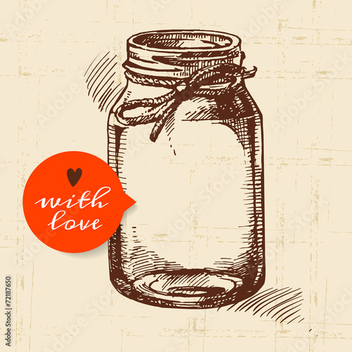 Rustic mason canning jar. Vintage hand drawn sketch design.