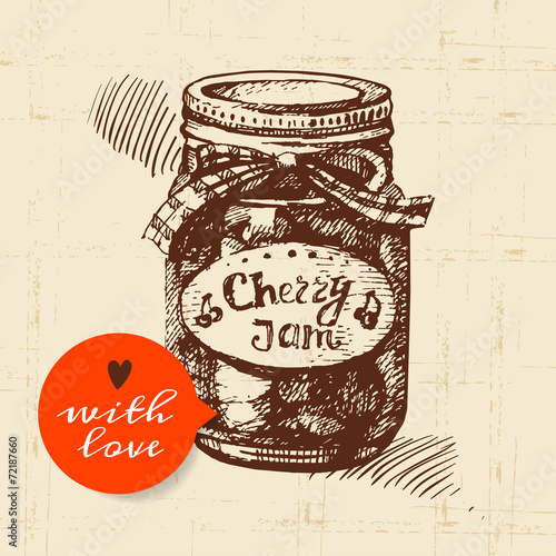 Rustic mason canning jar. Vintage hand drawn sketch design.