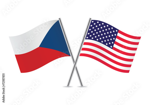 American and Czech flags. Vector illustration.