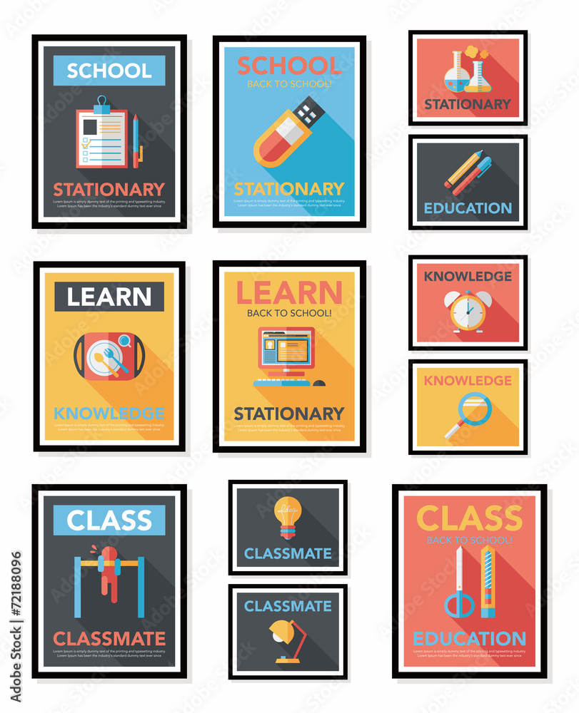 School poster flat banner design flat background set, eps10 School poster flat banner design flat background set, eps10
