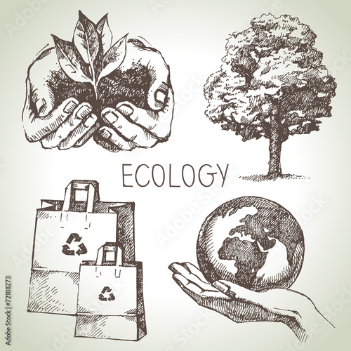 Sketch ecology set. Hand drawn vector illustration