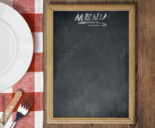 Menu blackboard top view on...