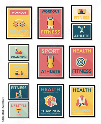 Sport poster flat banner design flat background set  eps10