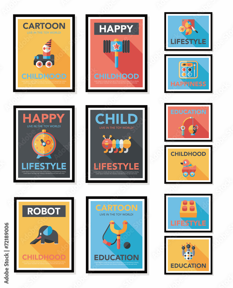Toy poster flat banner design flat background set, eps10 Toy poster flat banner design flat background set, eps10