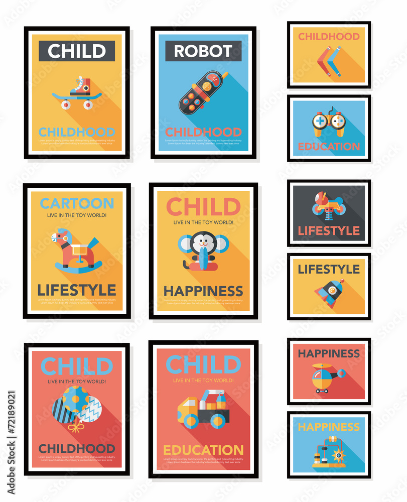 Toy poster flat banner design flat background set, eps10 Toy poster flat banner design flat background set, eps10
