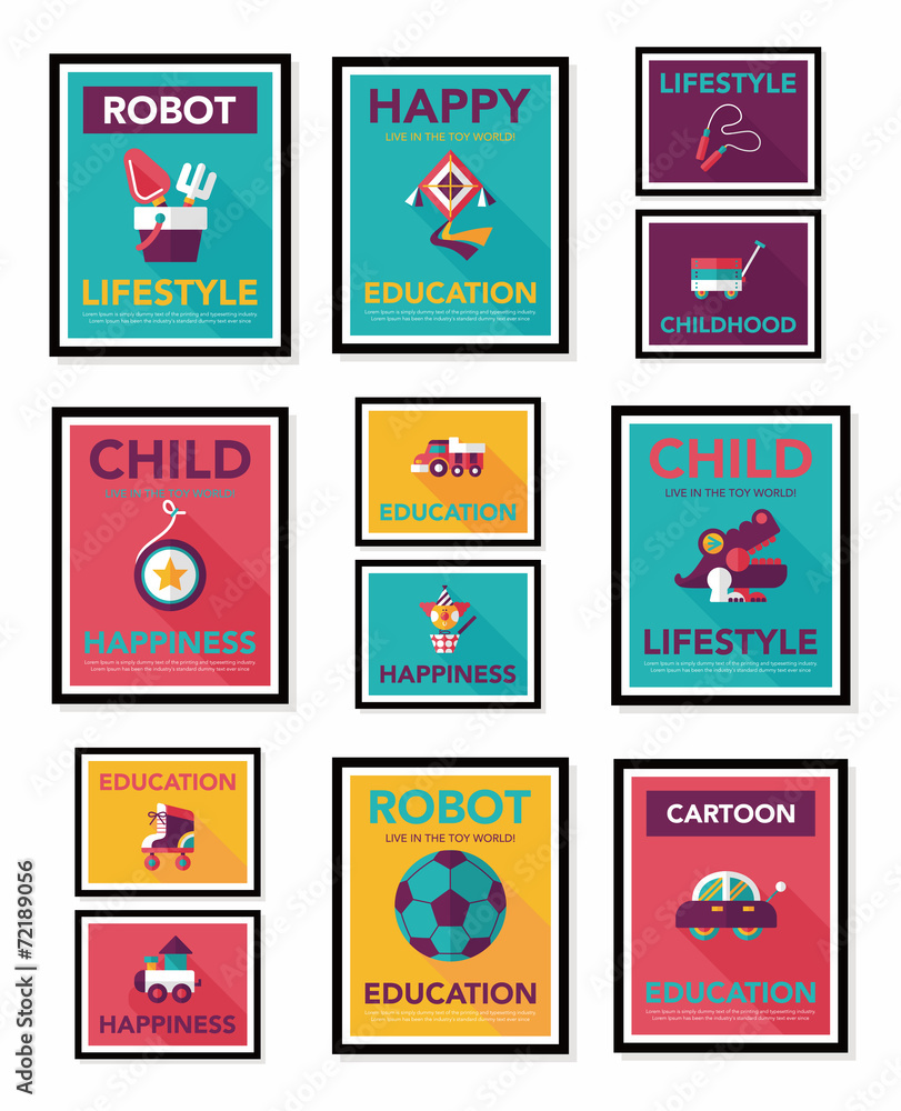 Toy poster flat banner design flat background set, eps10 Toy poster flat banner design flat background set, eps10