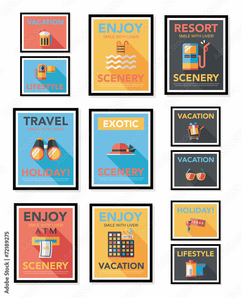Naklejka premium Travel poster banner design flat background set, eps10