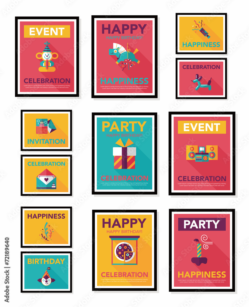 Birthday poster flat banner design flat background set, eps10 Birthday poster flat banner design flat background set, eps10