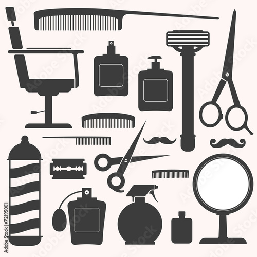 Barber and hairdresser related icons set