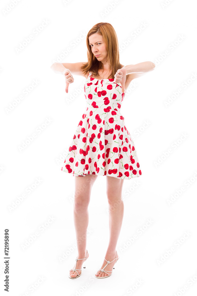 negative model showing thumbs down negative model showing thumbs down