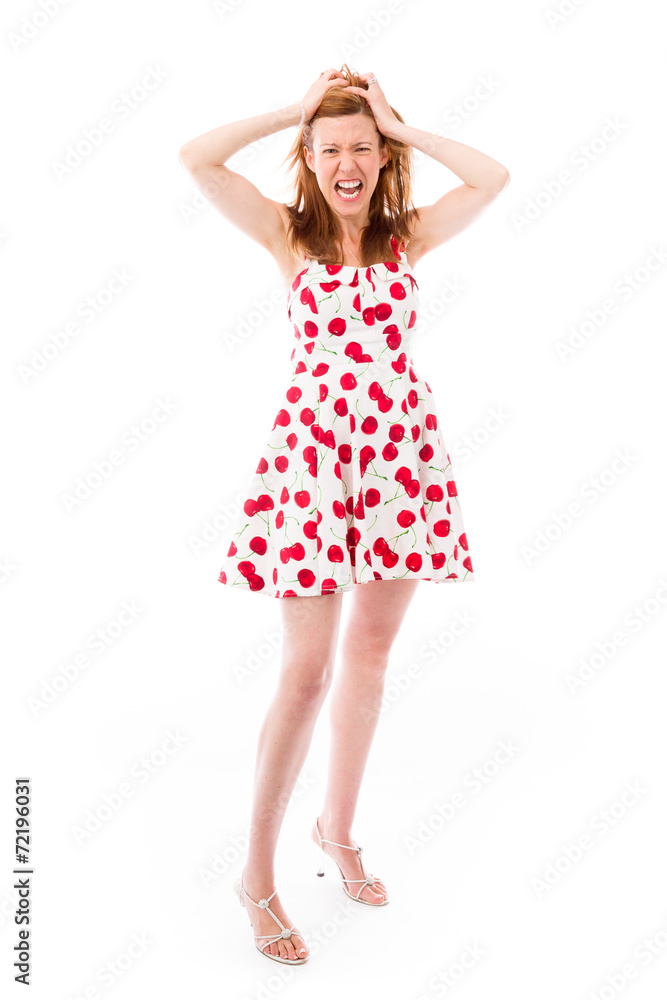 model isolated on plain background stressed upset pulling hairs model isolated on plain background stressed upset pulling hairs