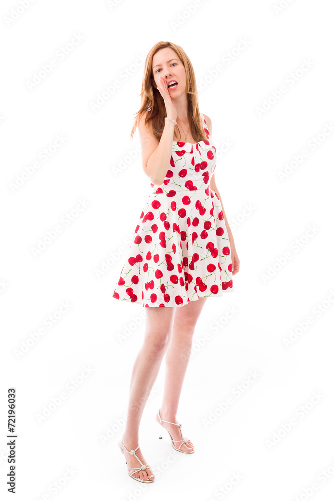 model isolated on plain background calling shouting model isolated on plain background calling shouting